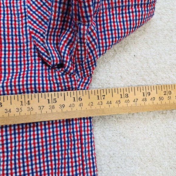 Ralph Lauren Boys Gingham Seersucker Shirt Red White Blue Short Sleeve M 10-12 - Picture 7 of 8